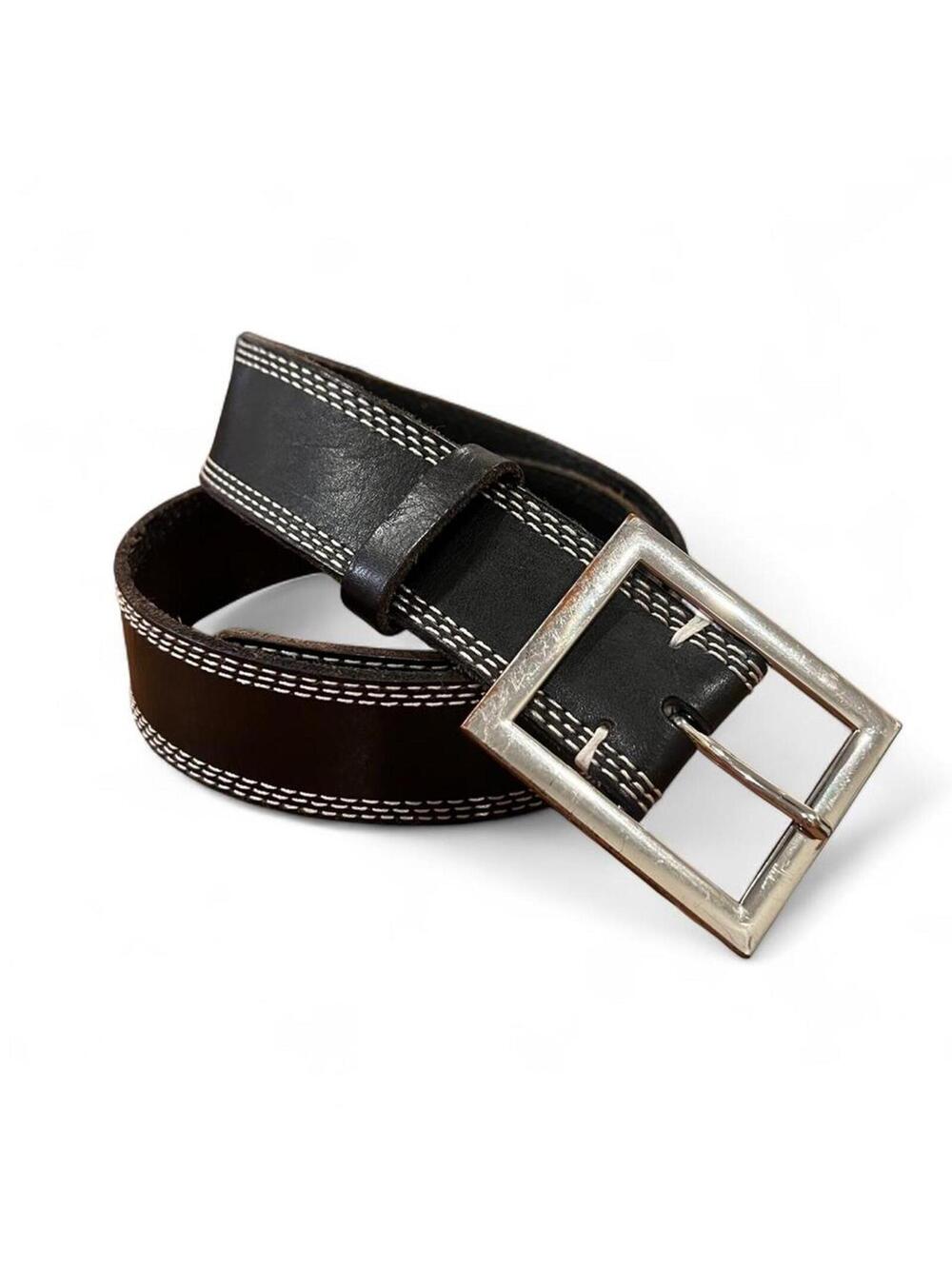 Urban Outfitters Black Leather Belt Contrast Stitch Square Buckle Y2K